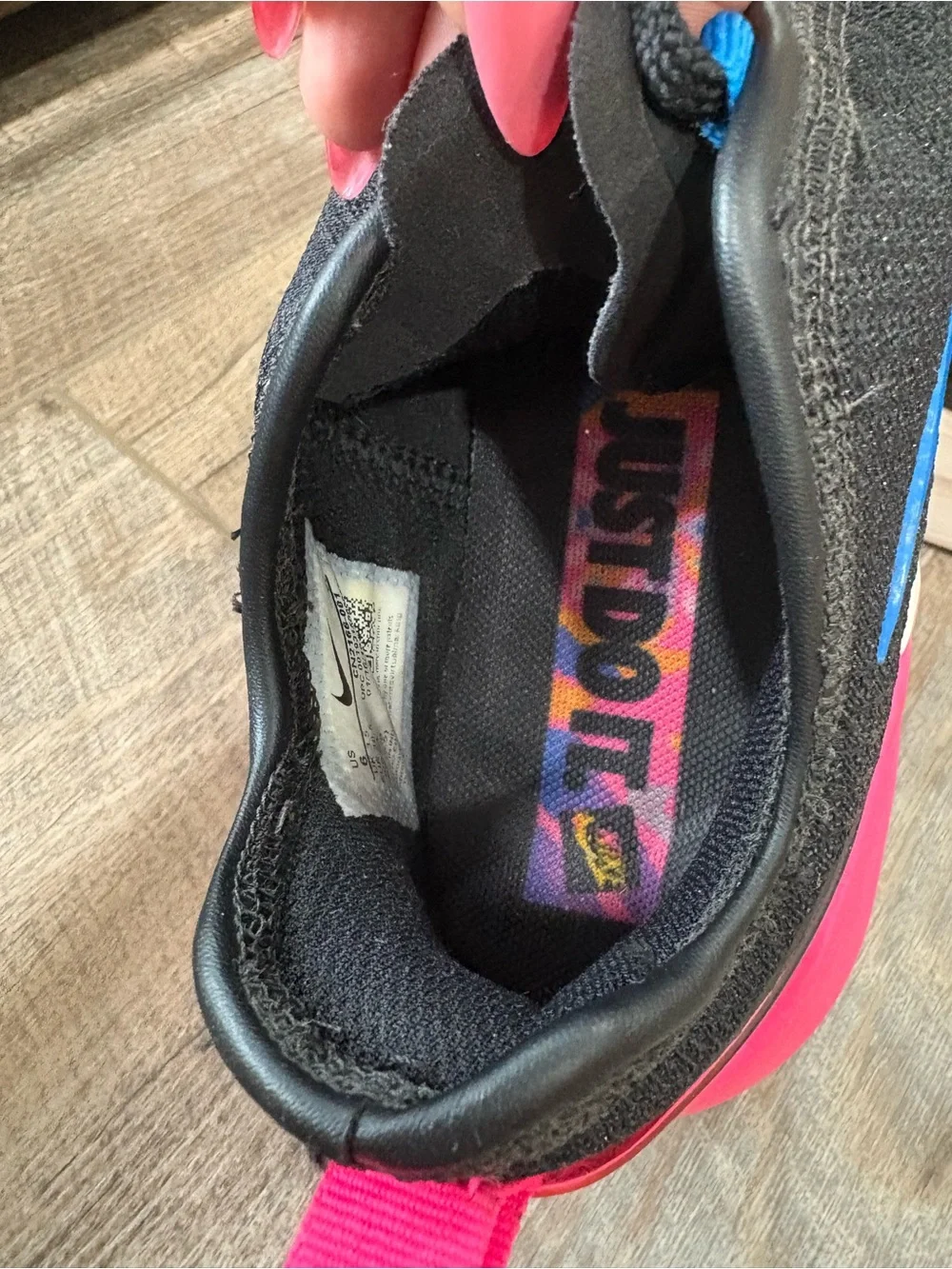 Nike Women's Black Slip-On Athletic Sneakers with Blue Swoosh & Pink Heel